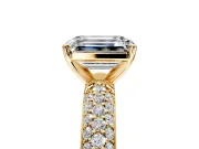Solitaire Engagement Ring Setting for Emerald Cut Center with Domed Multi-Row Pave Band and Prong Head in Yellow Gold