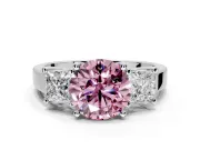 3 Stone Engagement Ring Setting for Fancy Pink Round Cut Center with Matching Side Accents and Prong Head in Platinum