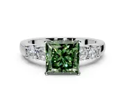 5 Stone Engagement Ring Setting for Fancy Green Princess Cut Center with Plain Band and Prong Head in White Gold