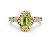 Floral Engagement Ring Setting for Fancy Yellow Emerald Cut Center with Pave Band and Floral Prong Head in Yellow Gold