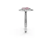 Milgrain Halo Engagement Ring Setting for Fancy Pink Pear-Shaped Center with Bezel Point Accents and Prong Head in Platinum