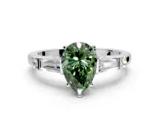 Bar-Set Engagement Ring Setting for Fancy Green Pear-Shaped Center with Tapered Baguette Accents and Prong Head in Platinum