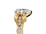 Solitaire Engagement Ring Setting for Pear-Shaped Center with Marquise and Bezel Accents and Prong Head in Yellow Gold