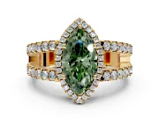 Halo Engagement Ring Setting for Fancy Green Marquise Center with Wide-Open Pave Split Shank and Prong Head in Yellow Gold