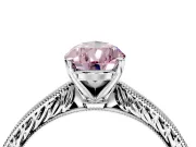 Solitaire Engagement Ring Setting for Fancy Pink Pear-Shaped Center with Engraved Milgrain Band and Prong Head in Sterling Silver