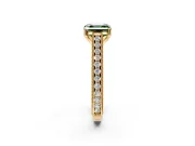 Solitaire Engagement Ring Setting for Fancy Green Asscher Cut Center with Engraved Pave Band and Prong Head in Yellow Gold