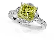 Floral Engagement Ring Setting for Fancy Yellow Princess Cut Center with Pave Band and Floral Prong Head in Platinum