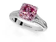 Solitaire Engagement Ring Setting for Fancy Pink Cushion Cut Center with Pave Rail Split Shank and Prong Head in Platinum