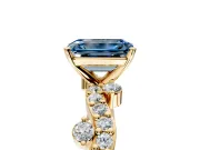 Solitaire Engagement Ring Setting for Fancy Blue Emerald Cut Center with Bar-Station Pave Twist and Prong Head in Yellow Gold