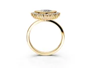 Halo Engagement Ring Setting for Heart-Shaped Center with Milgrain Bezel Rim, Plain Band and Prong Head in Yellow Gold