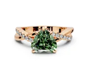 Solitaire Engagement Ring Setting for Fancy Green Heart-Shaped Center with Half-Pave Crossover Band and Prong Head in Rose Gold