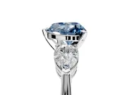 3 Stone Engagement Ring Setting for Fancy Blue Heart-Shaped Center with Large Pear-Shaped Accents and Prong Head in White Gold