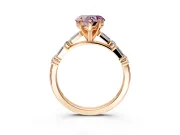 Baguette Engagement Ring Setting for Fancy Pink Heart-Shaped Center with Alternating Bar-Set Band and Prong Head in Rose Gold