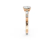 Bar-Set Engagement Ring Setting for Princess Cut Center with Tapered Baguette Accents and Prong Head in Rose Gold