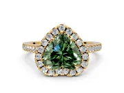 Halo Engagement Ring Setting for Fancy Green Heart-Shaped Center with Raised Halo, Pave Band and Prong Head in Yellow Gold