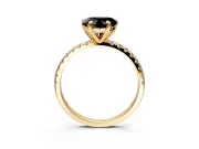 Solitaire Engagement Ring Setting for Fancy Black Heart-Shaped Center with Fine Pave Narrow Band and Prong Head in Yellow Gold