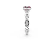 Solitaire Engagement Ring Setting for Fancy Pink Asscher Cut Center with Accented Twist Band and Leaf Prong Head in Platinum