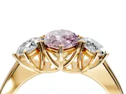 3 Stone Engagement Ring Setting for Fancy Pink Marquise Center with Raised Basket Heads and Prong Head in Yellow Gold