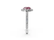Pave Halo Engagement Ring Setting for Fancy Pink Round Cut Center with Single Row Pave Band and Prong Head in Platinum