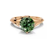 Solitaire Engagement Ring Setting for Fancy Green Round Cut Center with Milgrain Cathedral Band and Prong Head in Rose Gold