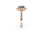 Floral Halo Engagement Ring Setting for Fancy Blue Princess Cut Center with Pave Accents and Prong Head in Rose Gold