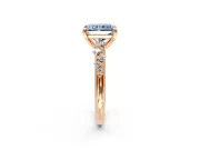 Solitaire Engagement Ring Setting for Fancy Blue Radiant Cut Center with Trailing Leaf Accent Band and Prong Head in Rose Gold