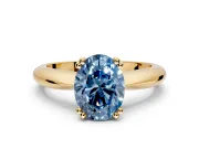 Solitaire Engagement Ring Setting for Fancy Blue Oval Center with Reverse Tapered Band and Prong Head in Yellow Gold