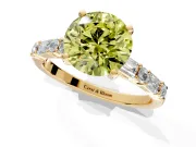 Baguette Engagement Ring Setting for Fancy Yellow Round Cut Center with Alternating Bar-Set Band and Prong Head in Yellow Gold