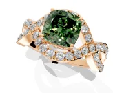 Halo Engagement Ring Setting for Fancy Green Cushion Cut Center with Pave Infinity Twist Band and Prong Head in Rose Gold