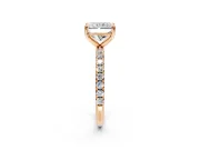 Solitaire Engagement Ring Setting for Radiant Cut Center with Micro Pave Band and Prong Head in Rose Gold