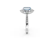 Floral Halo Engagement Ring Setting for Fancy Blue Asscher Cut Center with Pave Accents and Prong Head in Platinum