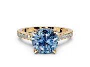 Solitaire Engagement Ring Setting for Fancy Blue Round Cut Center with Widening Pave Band and Claw Prong Head in Yellow Gold