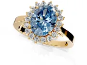 Starburst Halo Engagement Ring Setting for Fancy Blue Oval Center with Flat Cathedral Band and Prong Head in Yellow Gold