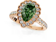 Milgrain Floral Halo Engagement Ring Setting for Fancy Green Pear-Shaped Center with Pave Band and Prong Head in Rose Gold