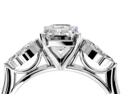 Floral Cluster Engagement Ring Setting for Emerald Cut Center with Marquise Accents and Prong Head in Sterling Silver