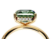Hidden Halo Engagement Ring Setting for Fancy Green Asscher Cut Center with Thin Round-Wire Band and Prong Head in Yellow Gold