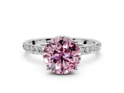 Hidden Halo Engagement Ring Setting for Fancy Pink Round Cut Center with Pave Band and Prong Head in Platinum