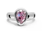 Solitaire Engagement Ring Setting for Fancy Pink Pear-Shaped Center with Wide Band and Bezel Head in Sterling Silver
