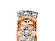 Pave Engagement Ring Setting for Fancy Blue Pear-Shaped Center with Curved Accent Rows, Openwork and Prong Head in Rose Gold