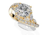 Solitaire Engagement Ring Setting for Cushion Cut Center with Pave Bypass Twist Band and Prong Head in Yellow Gold