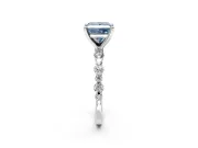 Solitaire Engagement Ring Setting for Fancy Blue Princess Cut Center with Alternating Size Accents and Prong Head in White Gold