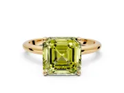 Hidden Halo Engagement Ring Setting for Fancy Yellow Asscher Cut Center with Thin Round-Wire Band and Prong Head in Yellow Gold