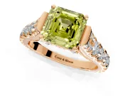 Solitaire Engagement Ring Setting for Fancy Yellow Asscher Cut Center with Pave Cathedral Shoulders and Prong Head in Rose Gold