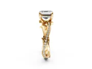 Solitaire Engagement Ring Setting for Asscher Cut Center with Pave and Plain Crossover Band and Prong Head in Yellow Gold