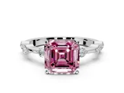Solitaire Engagement Ring Setting for Fancy Pink Asscher Cut Center with Bezel Station Band and Prong Head in Platinum