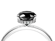 Hidden Halo Engagement Ring Setting for Fancy Black Oval Center with Plain Band and Tall Prong Head in Sterling Silver