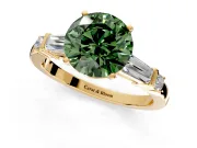 Bar-Set Engagement Ring Setting for Fancy Green Round Cut Center with Tapered Baguette Accents and Prong Head in Yellow Gold