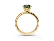 Solitaire Engagement Ring Setting for Fancy Green Round Cut Center with Milgrain X Pattern Band and Prong Head in Yellow Gold