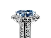 Large Accent Halo Engagement Ring Setting for Fancy Blue Asscher Cut Center with Pave Split Shank and Prong Head in Sterling Silver