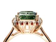 Starburst Halo Engagement Ring Setting for Fancy Green Princess Cut Center with Thin Round-Wire Band and Prong Head in Rose Gold